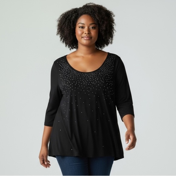 KAREN KANE - DARK BLACK BLOUSE ADORNED WITH TINY SEQUINS, 2 LAYERED- EXC COND B5 - Picture 1 of 15